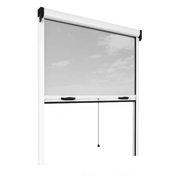 Retractable Bug Screen 55 in. x 67 in. Adjustable Width/Height White Aluminum Fiberglass Vertically Retractable Window Insect Screen/Frame Kit