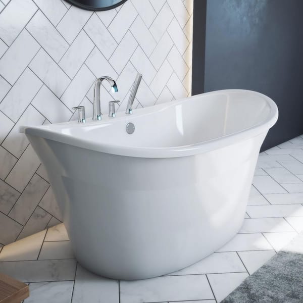 DreamLine Montego 60 in. W x 32 in. D Fiberglass Freestanding Flatbottom Soaking Bathtub in White