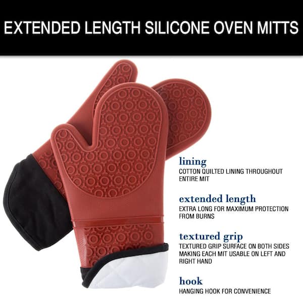 Klex 4-Piece Set, 15 Silicone Oven Mitts with Potholders Set, Red