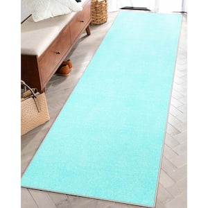 Turquoise 2 ft. 7 in. x 9 ft. 6 in. Runner Flat-Weave Plain Solid Modern Area Rug