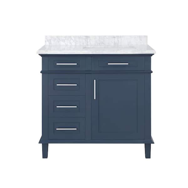 Sonoma 36 in. Single Sink Midnight Blue Bath Vanity with Carrara Marble Top (Assembled)