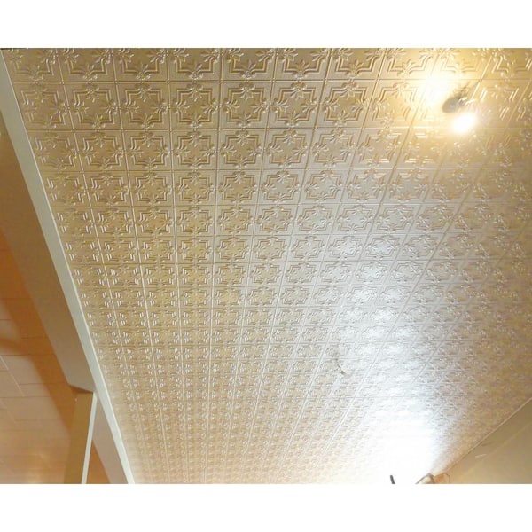 Dimensions 2 ft. x 4 ft. Glue Up Tin Ceiling Tile in Metallic Nickel