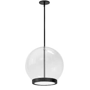 Picotas 1-Light Matte Black Shaded Integrated LED Pendant Light with Clear Glass Shade