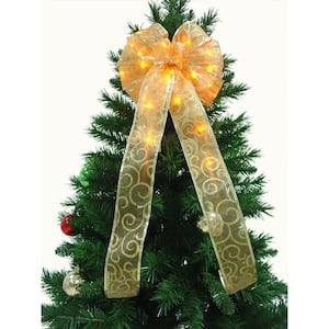 9 in. 36-Light LED Gold Ribbon Bow