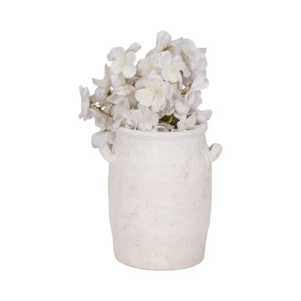 Liv & Skye 8 in. White Pottery Terracotta Amphora Handle Vase with