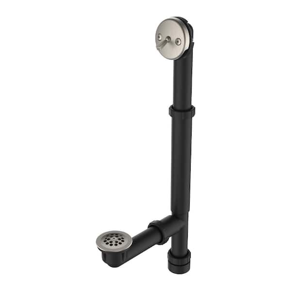 PF WaterWorks Brushed Nickel Trim Trip Lever Bathtub Drain - Black Polypropylene