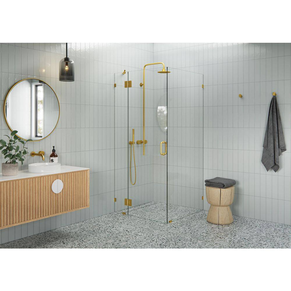 35 in. W x 38 in. D x 78 in. H Pivot Frameless Corner Shower Enclosure in Satin Brass Finish with Clear Glass price history on PriceWatchPro
