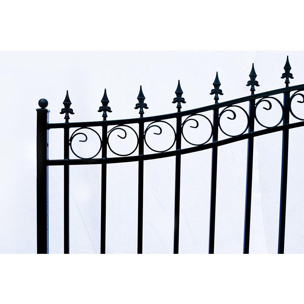 Black Steel Arched Ornamental Driveway Gate with Pointed Pickets