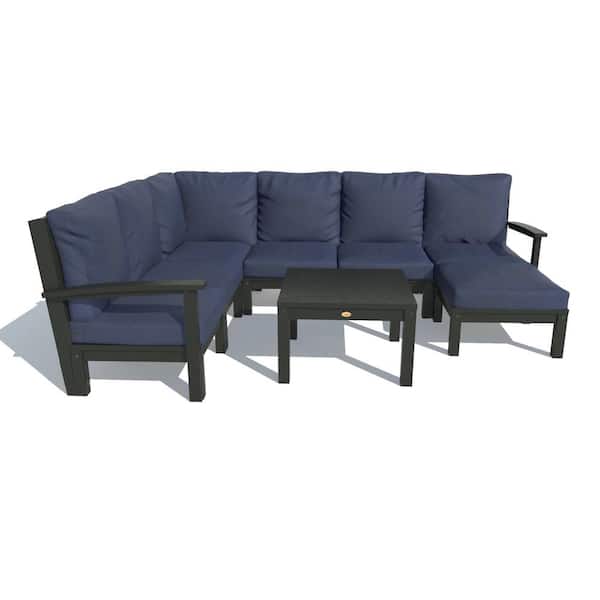 Highwood Bespoke Deep Seating 8-Piece Plastic Outdoor Sectional Set and Side Table with Cushions