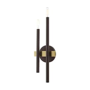 Willard 6.5 in. 2-Light Bronze with Antique Brass Accents ADA Double Sconce