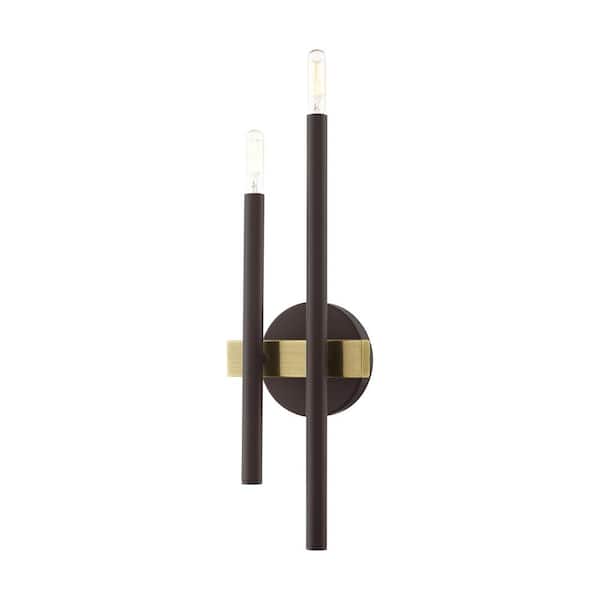 AVIANCE LIGHTING Willard 6.5 in. 2-Light Bronze with Antique Brass Accents ADA Double Sconce