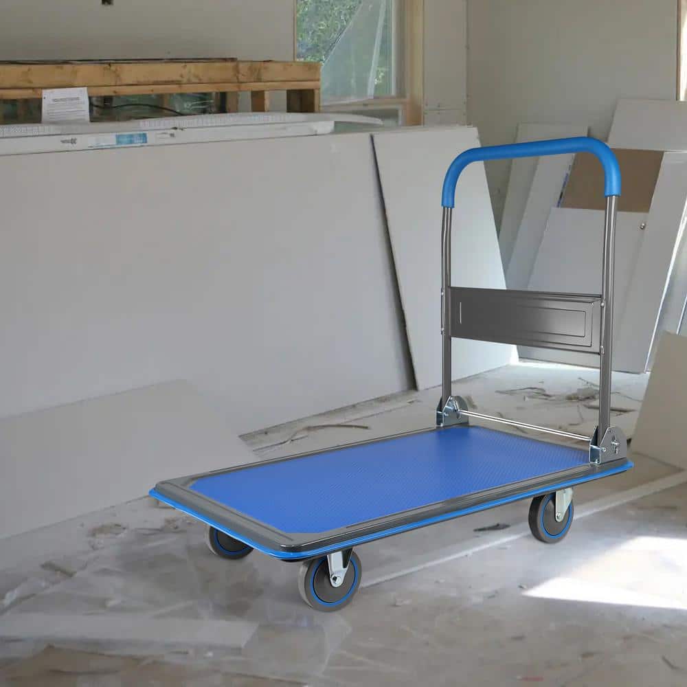 Blue Steel Foldable Platform Truck with Handle and 660 lb Capacity