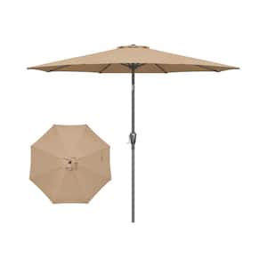 9 ft. Outdoor Table Market Umbrella in Tan with Push Button Tilt/Crank, 8 Sturdy Ribs for Garden, Deck, Backyard, Pool