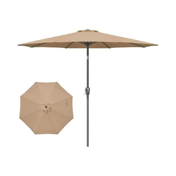 Afoxsos 9 ft. Outdoor Table Market Umbrella in Tan with Push Button ...