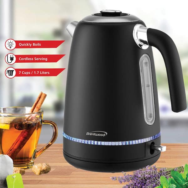 Brentwood 7-Cup Black Cordless Electric Stainless Steel Kettle KT