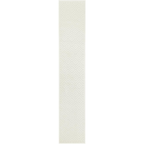 Versatile Ivory White 2 ft. x 10 ft. Diamond Contemporary Runner Indoor Area Rug