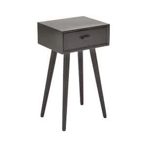 13 in. Black Single Drawer Large Rectangle Wood End Accent Table