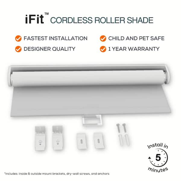 iFit - Cut-to-Width 45 in. W x 73 in. L White Cordless Blackout Polyester Fabric Roller Shade