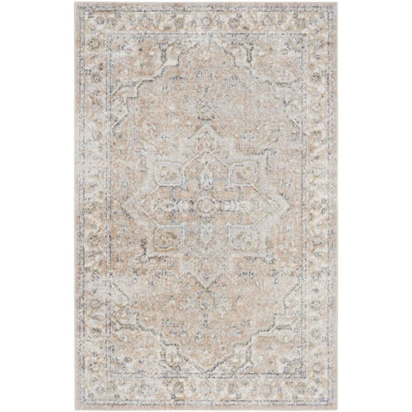 Astra Machine Washable Beige 2 ft. x 4 ft. Distressed Traditional Area Rug