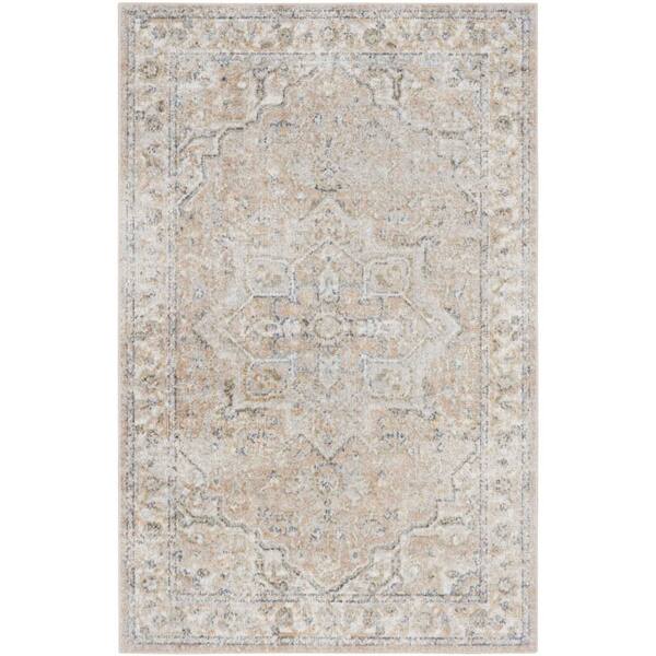Astra Machine Washable Beige 2 ft. x 4 ft. Distressed Traditional Area Rug
