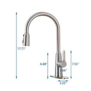 Single-Handle Single-Hole 3-Spray High-Arc Pull-Out Stainless Steel Kitchen Faucet with Deck Plate in Brushed Nickel