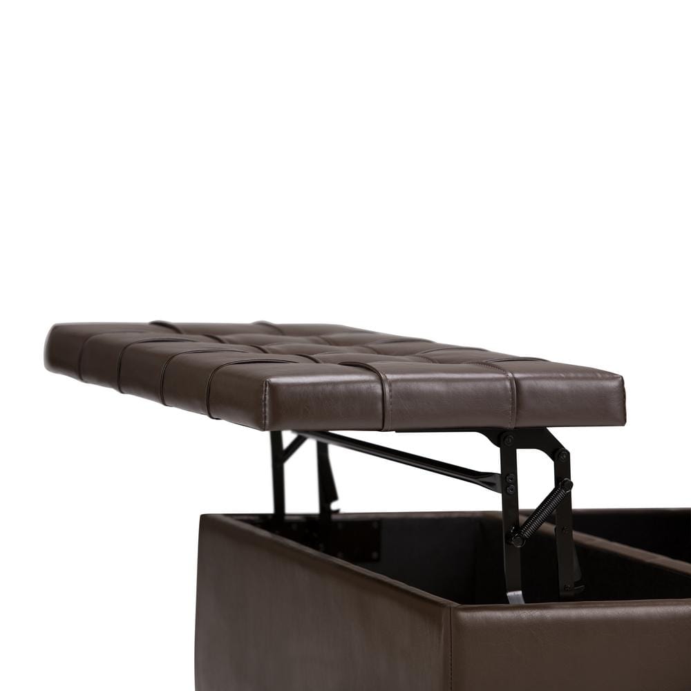 Chocolate Brown Tufted Faux Leather Cocktail Ottoman with Storage