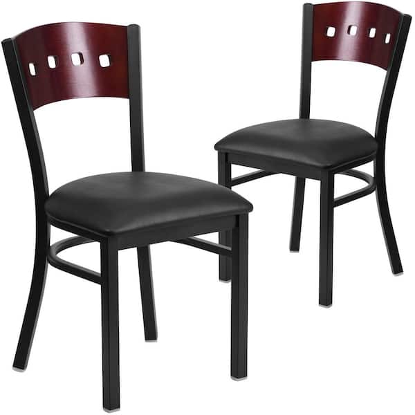 Carnegy Avenue Mahogany Wood Back/Black Vinyl Seat/Black Metal Frame Restaurant Chairs (Set of 2)