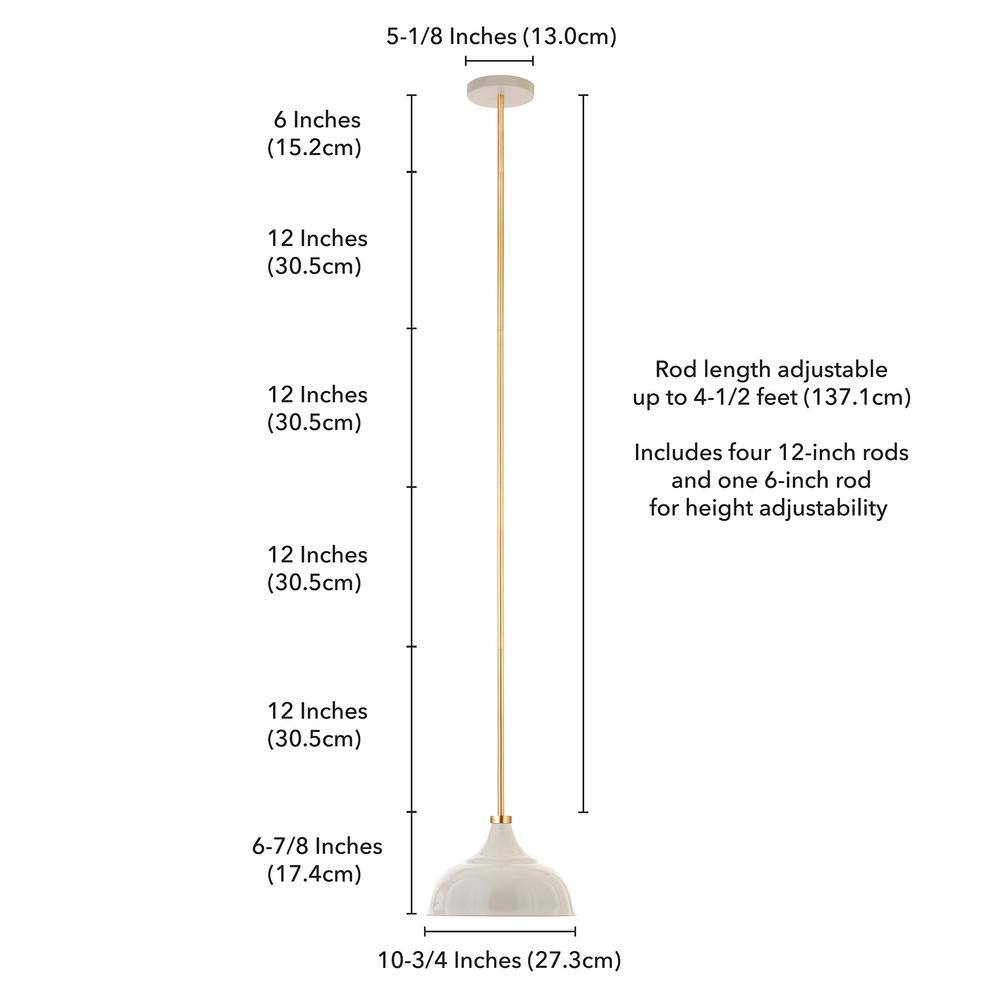 Pearled White and Brass Metal 10.75" Industrial Pendant Light