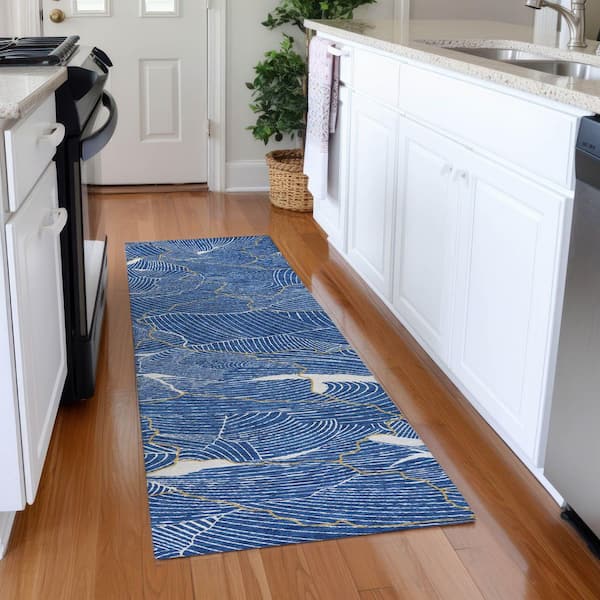 Mayfield Premium Machine Washable Abstract AMF1048 Blue 2 ft. 3 in. x 7 ft. 6 in. Runner Rug