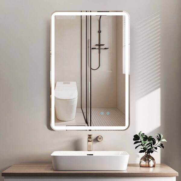 Cesicia 24 in. W x 36 in. H Rectangular Frameless Wall Mount Bathroom Vanity Mirror with LED Light Dimmable Anti-Fog