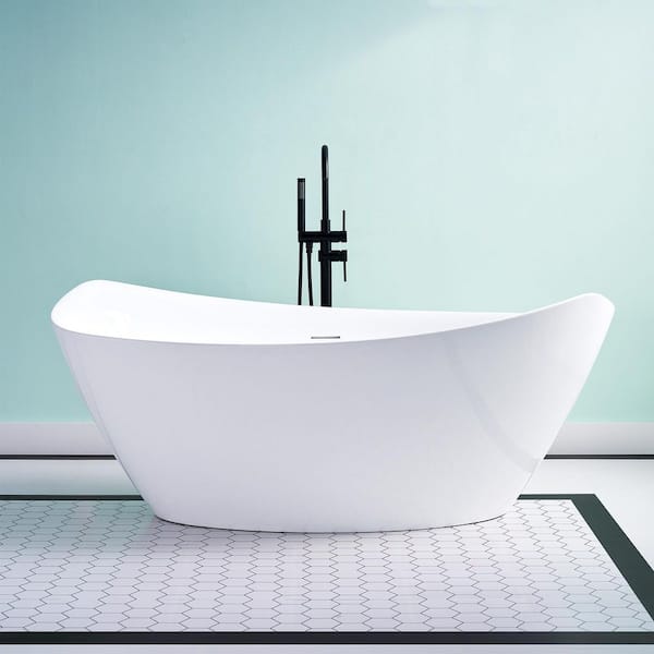 Swan 70 in. x 35 in. Acrylic Soaking Bathtub with Center Drain in White and Overflow