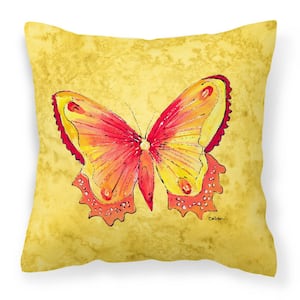 14 in. x 14 in. Multi-Color Lumbar Outdoor Throw Pillow Butterfly on Yellow Canvas