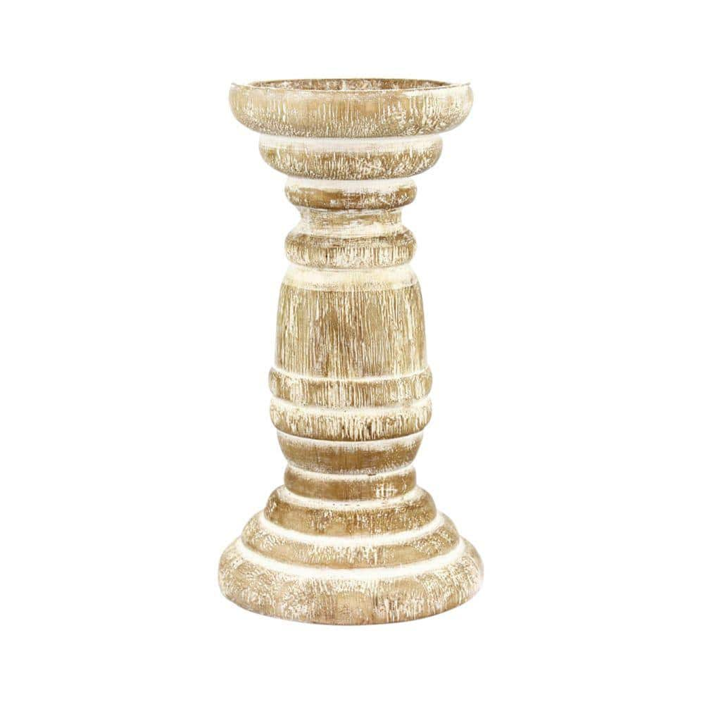 Stonebriar Collection 8 In Wood Beach House Pillar Candle Holder In   White Stonebriar Collection Candle Holders Sb 5151c 64 1000 