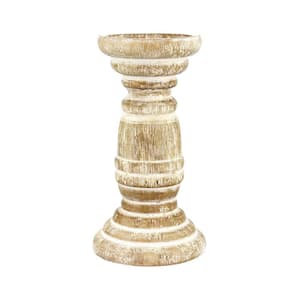 8 in. Wood Beach House Pillar Candle Holder in White
