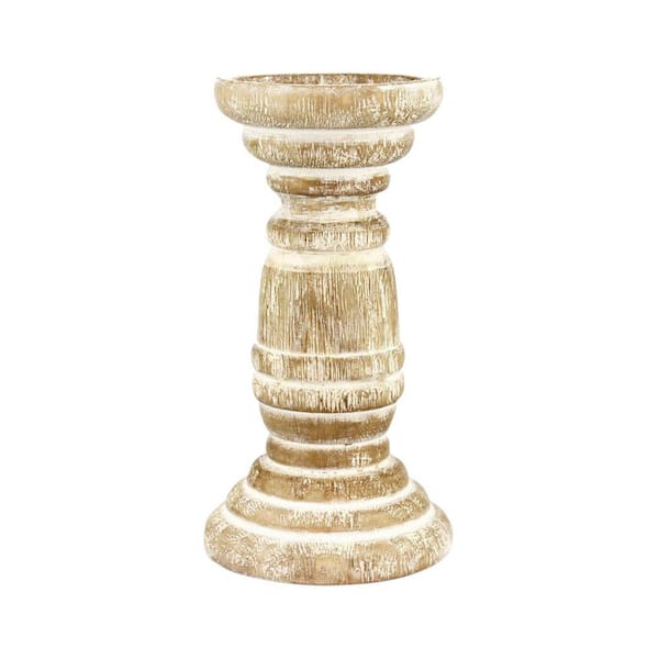 Stonebriar Collection 8 in. Wood Beach House Pillar Candle Holder in White