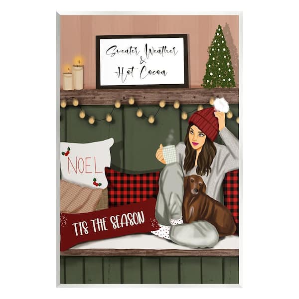 Stupell Industries Cozy Girl with Christmas Phrases by Saba Rauf 1 Piece Unframed Graphic Print People Poster Art Print 15 in. x 10 in.