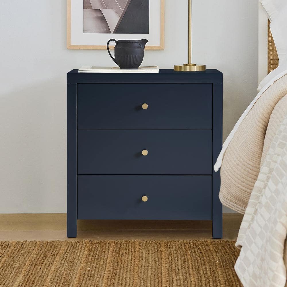Nolan Midnight Blue 3-Drawer Wood Nightstand
