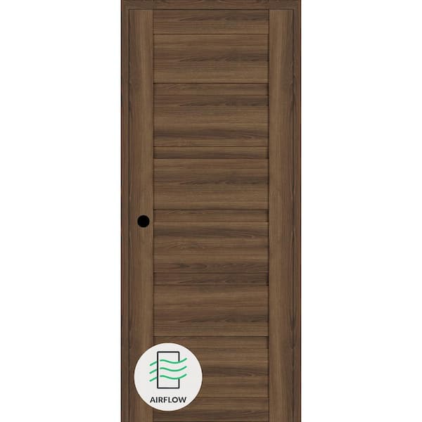 Louver DIY-Friendly 36 in. x 84 in. Right-Hand Pecan Nutwood Wood Composite Single Swing Interior Door