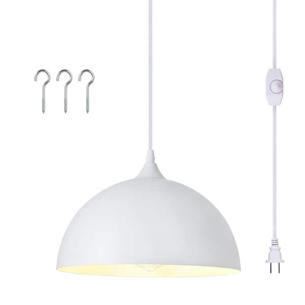 ADSENSTY 1-Light White Plug In Pendant Light with Metal Shade On/Off Dimmer Switch,No Bulbs Included