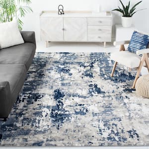 Skyler Gray/Navy 7 ft. x 7 ft. Abstract Distressed Square Area Rug