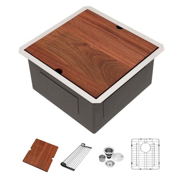 17 in. Undermount Workstation Bar Sink Single Bowl 16-Gauge Brushed Stainless Steel Prep Sink