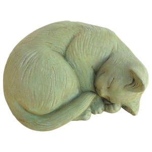 Cast Stone Small Curled Cat Garden Statue Weathered Bronze
