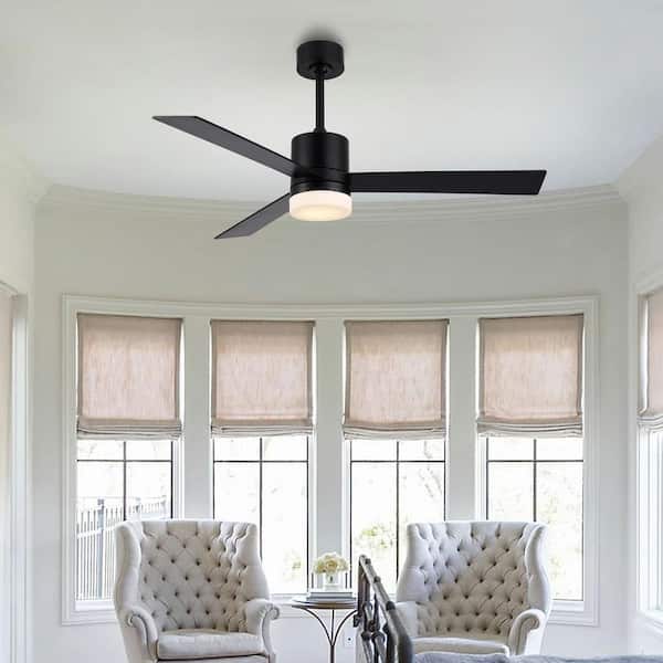 52 in. Indoor Black LED Ceiling Fan with Light Kit and Remote Control