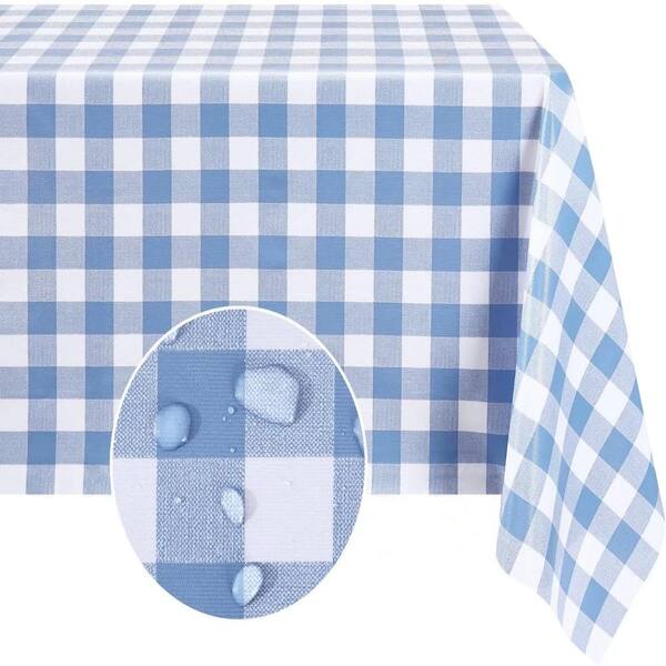 54 in. W x 78 in. L Blue Checkered Vinyl Tablecloth