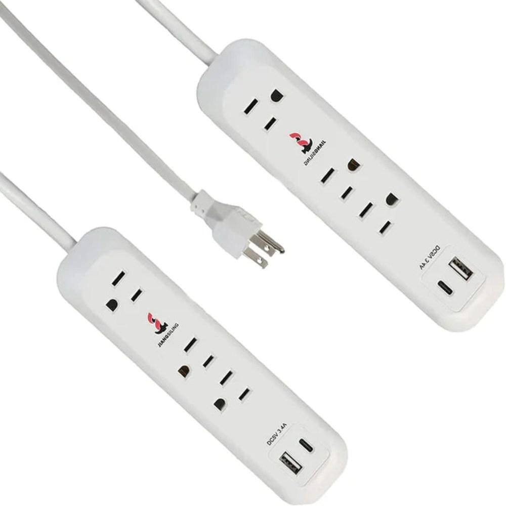 Surge Protector Power Strip with 3 Outlets and USB Port(5V/2.4A) & Type