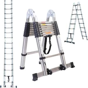 12.5 ft. Stainless Steel Telescoping Extension Ladder with Counterbalance Bar, One-Touch Switch for Slow Descent 330 lb.