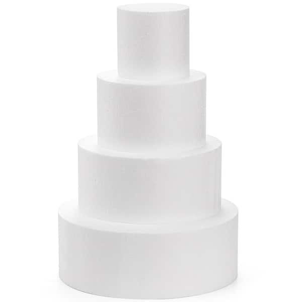 4-Tier Polystyrene Foam Round Cake Dummy Set 4 in, 6 in, 8 in, 10 in White for Decorating Practice