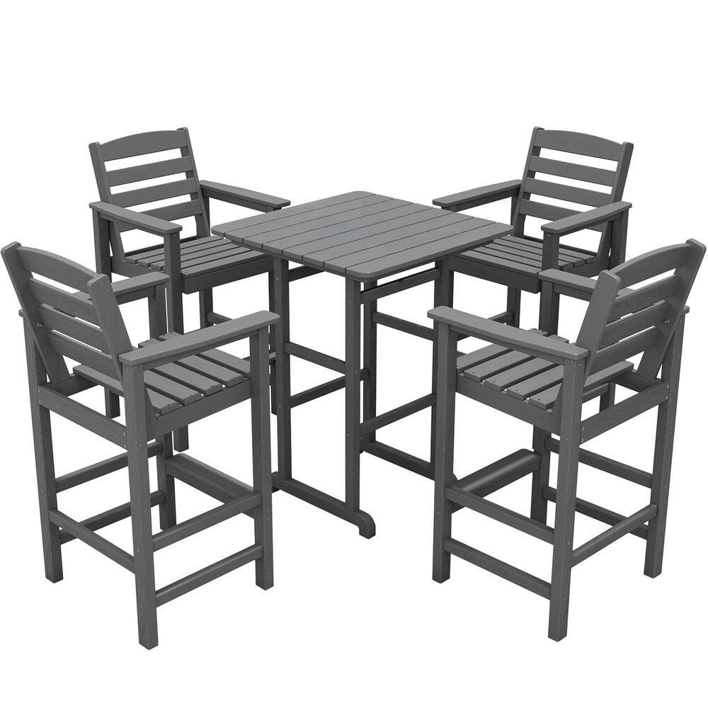 5-Piece HDPE Outdoor Patio Bar Set, Oversize Tall Adirondack Bar Chair and Table Set, Gray price history on PriceWatchPro