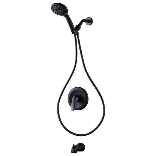 Single Handle 7-Spray Tub & Shower Faucet 1.8 GPM w/ 70 in. Hose and Adjustable Bracket in Matte Black (Valve Included)