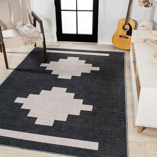 Nirvan Industrial Geometric Indoor Area Rug Charcoal/gray